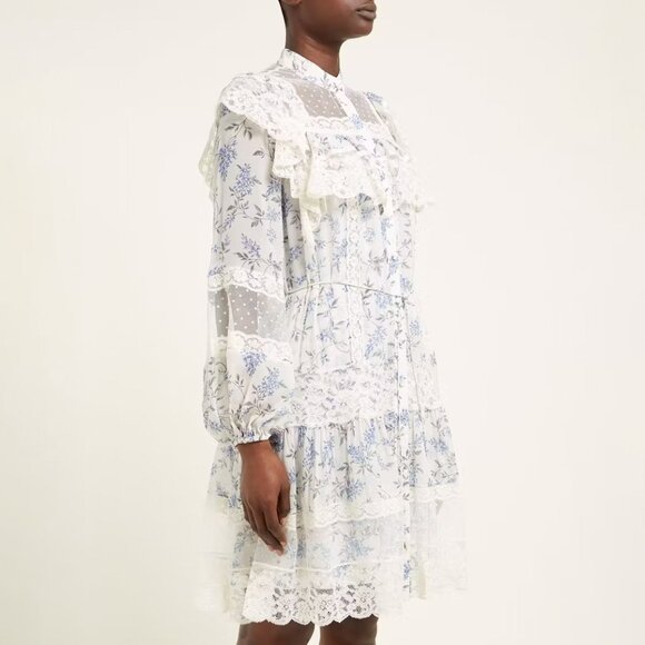 Zimmermann Moncur Floral Print Lace Trim Dress In White Zimmermann 0 US 4 - Picture 13 of 13